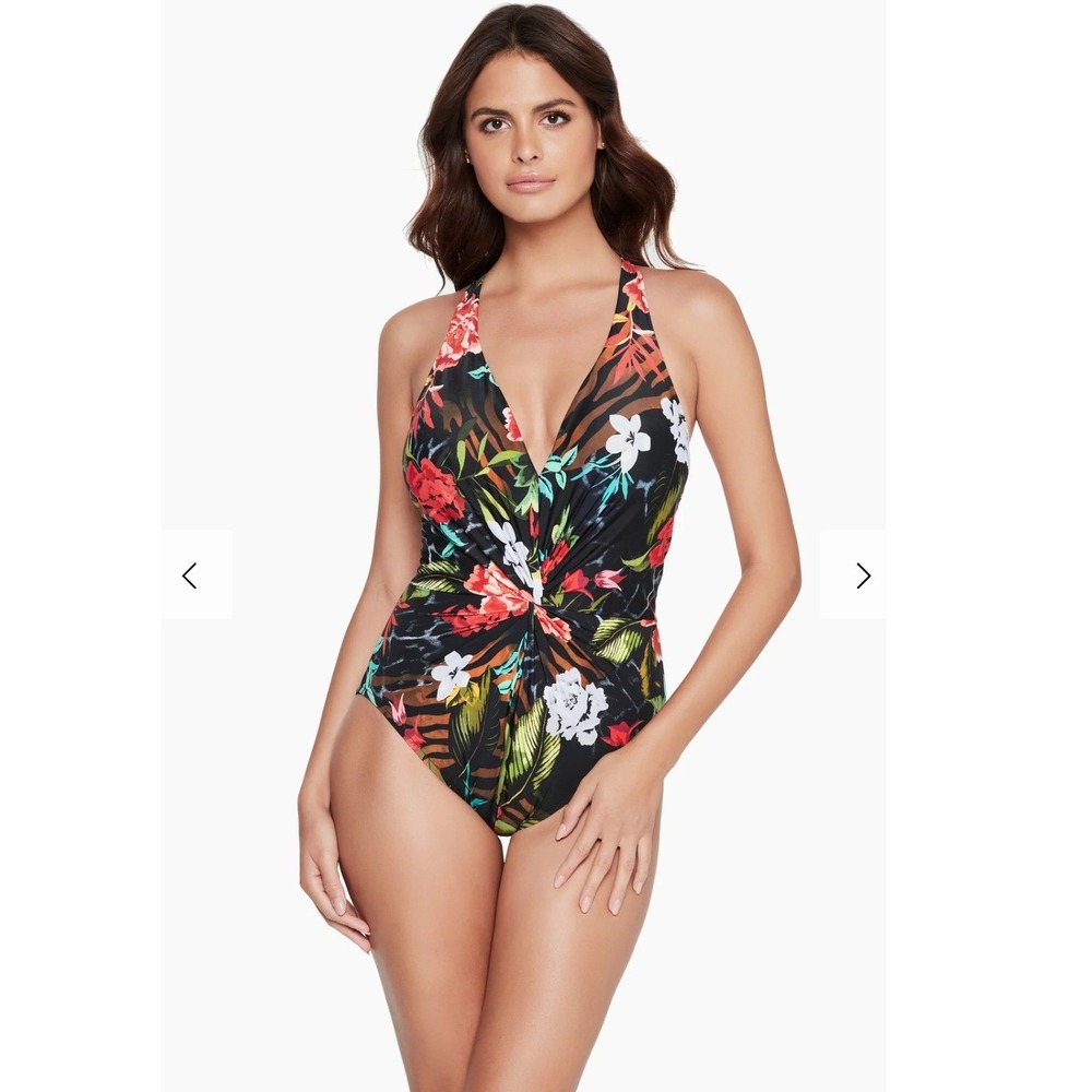Magicsuit Drew One Piece Muse Womens Floral Animal Print Twist Front Swimsuit 14